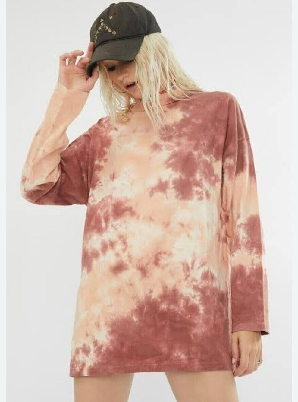 We The Free People Be Free Shirt Top Cabarnet Pink Brown Tie Dye Long Sleeve M